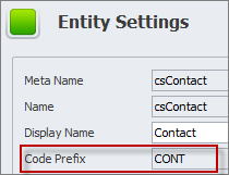 database entity settings code prefix
