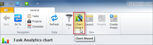 task analytics chart wizard option