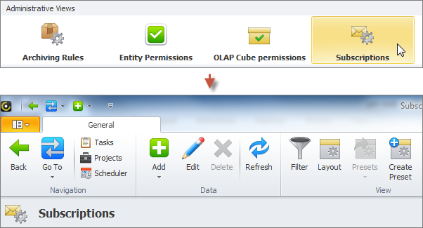 task notification subscriptions view