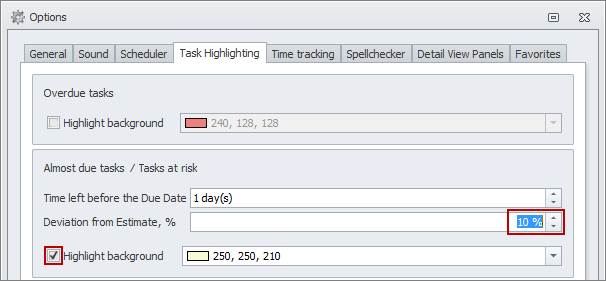 track task progress at risk highlight background