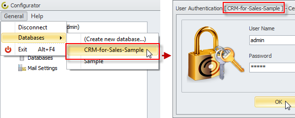 using database connect to crm for sales sample in configurator